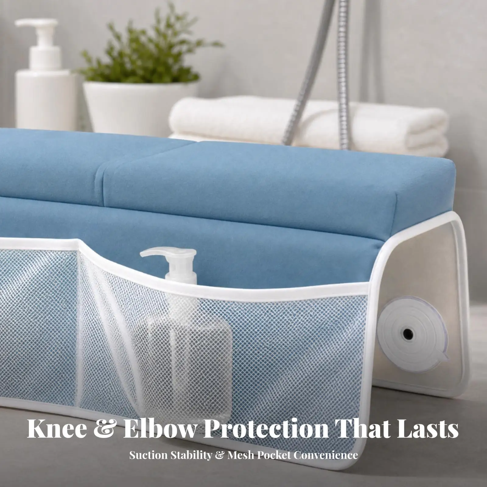 Foldable Bath Kneeling Pad with Elbow Support for Caregiver Baby Bath Tub Accessory Non Slip Suction Cups