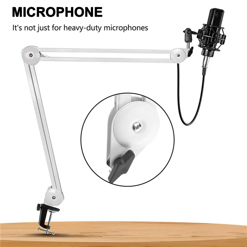 

B94A Microphone Stand Adjustable Suspension Boom Arm With Built-In Spring For Voice Recording White