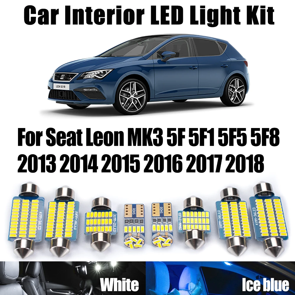 

14 шт. Canbus светодиодный внутренний купольный светильник с картой автомобиля, комплект потолочных ламп для Seat Leon MK3 5F 5F1 5F5 5F8 2013 2014 2015 2016 2017 2018