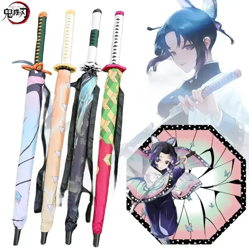 Demon Slayer Katana Umbrella Japanese Tanjirouu Kimetsu No Yaiba Cosplay Long Parasol Samurai Ninja Sword Umbrellas Anime Gifts