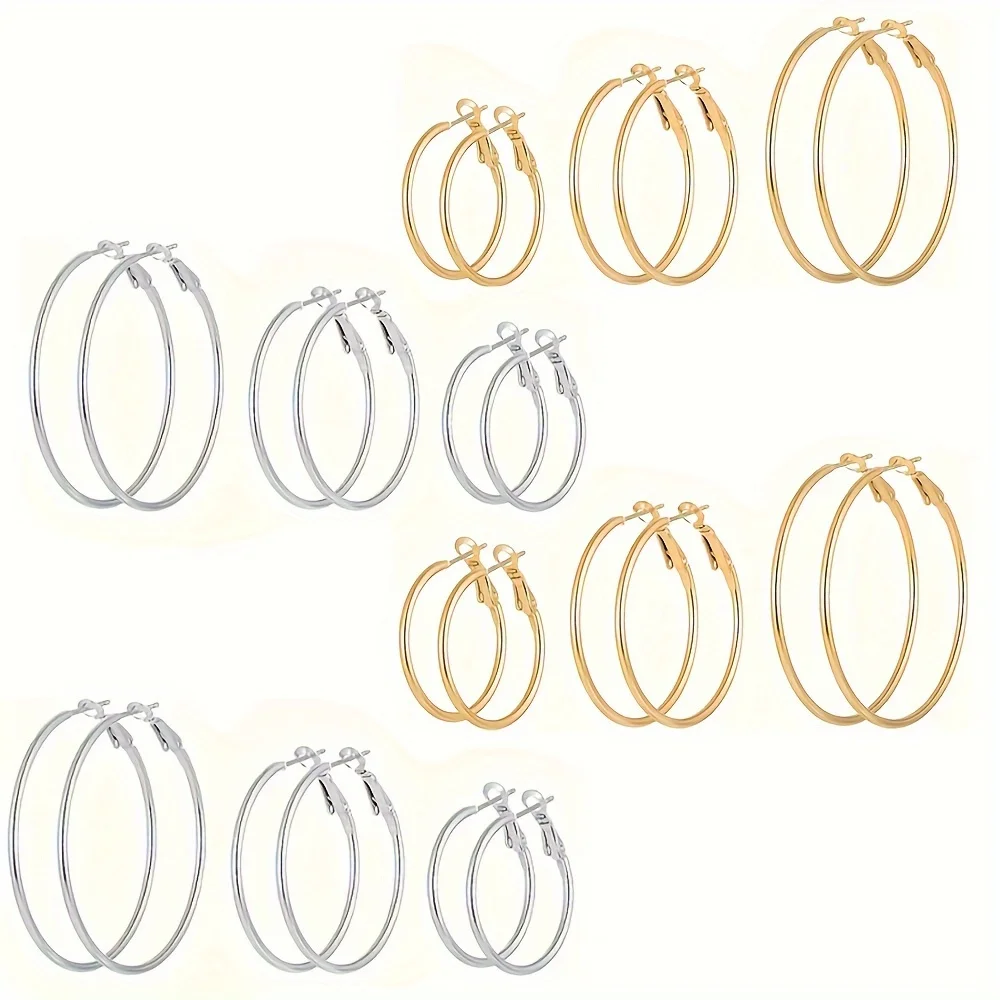 12 Pairs Stainless Steel gold silver Plated Hoop Earrings for Women Girls, Hypoallergenic Hoops Women's Earrings Loop Earrings