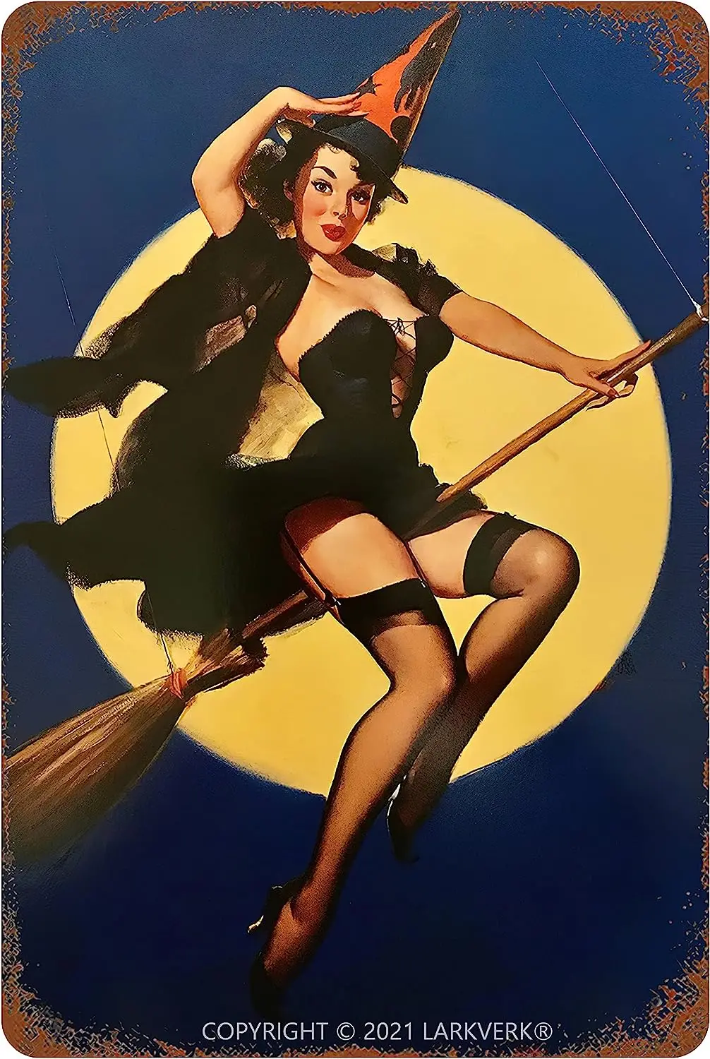 Pin Up Girl Hottest Witch Tin Sign Retro Bar Cafe Metal Sign Vintage Home Wall Decor Plaque for Living Room Bedroom 12 x sign