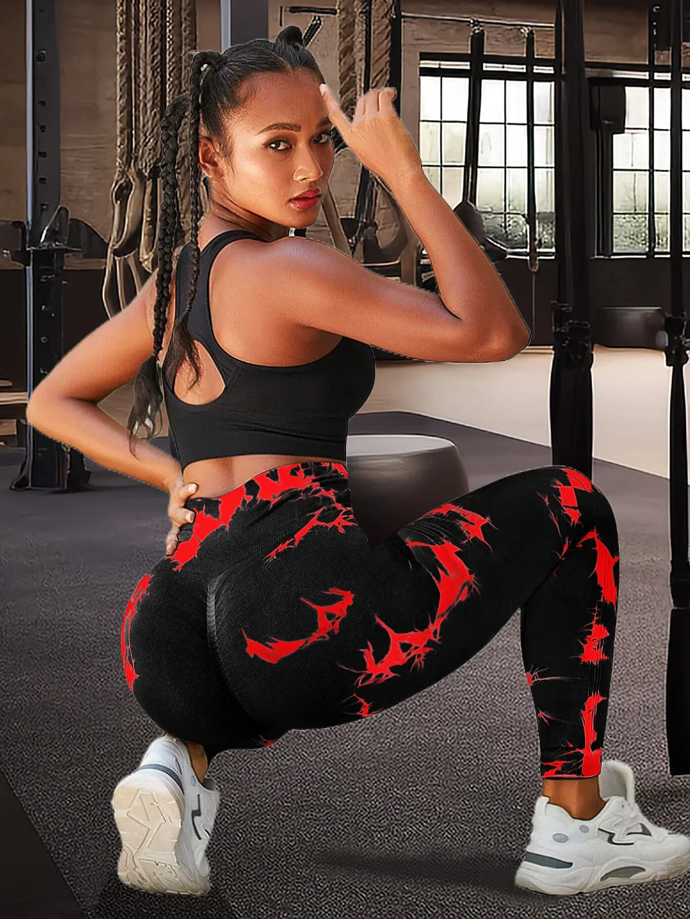 Women\'s tie-dye high-waist yoga sweatpants tummy control high-elastic fitness running sports leggings sportswear