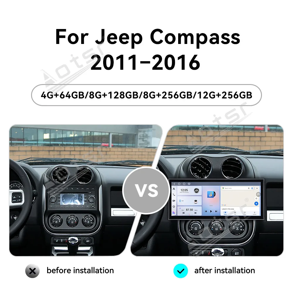 CarPlay 15.8’’ Android 15 For Jeep Compass   2011–2016 Carplay  Car gadgets Car GPS Navigation HD Screen Multimedia Player Head