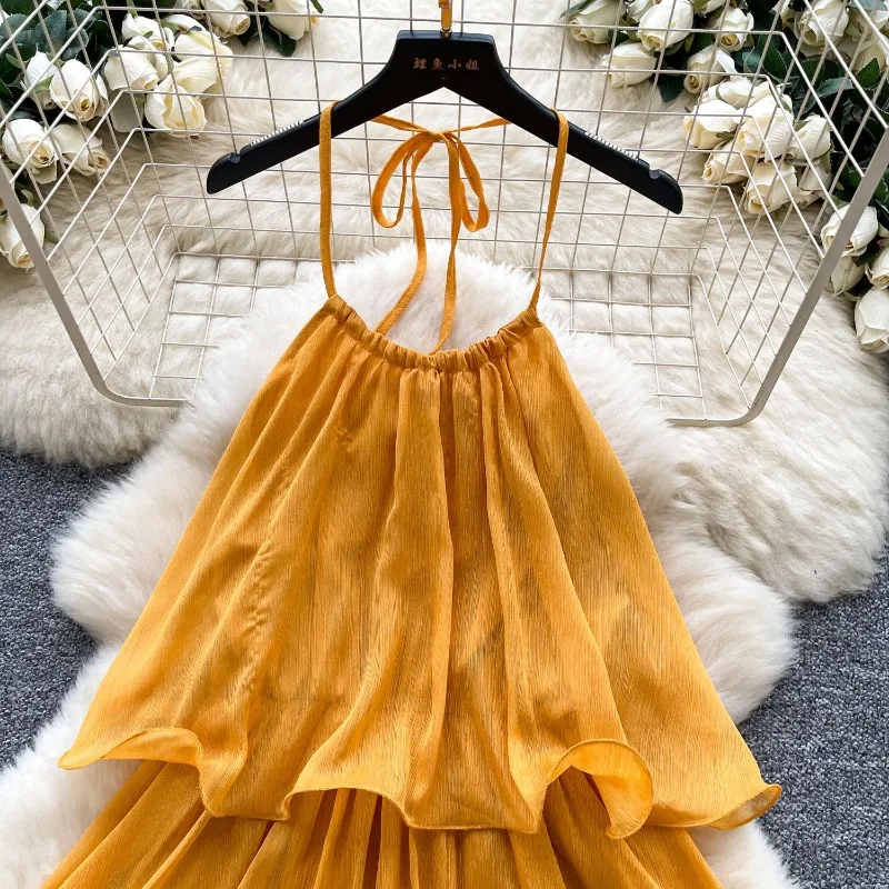 Cascading Ruffles Mini Cake Dress Women Fashion Sexy Lace Up Halter Backless A-line Birthday Party Clubwear Holiday Outfits - Image 4