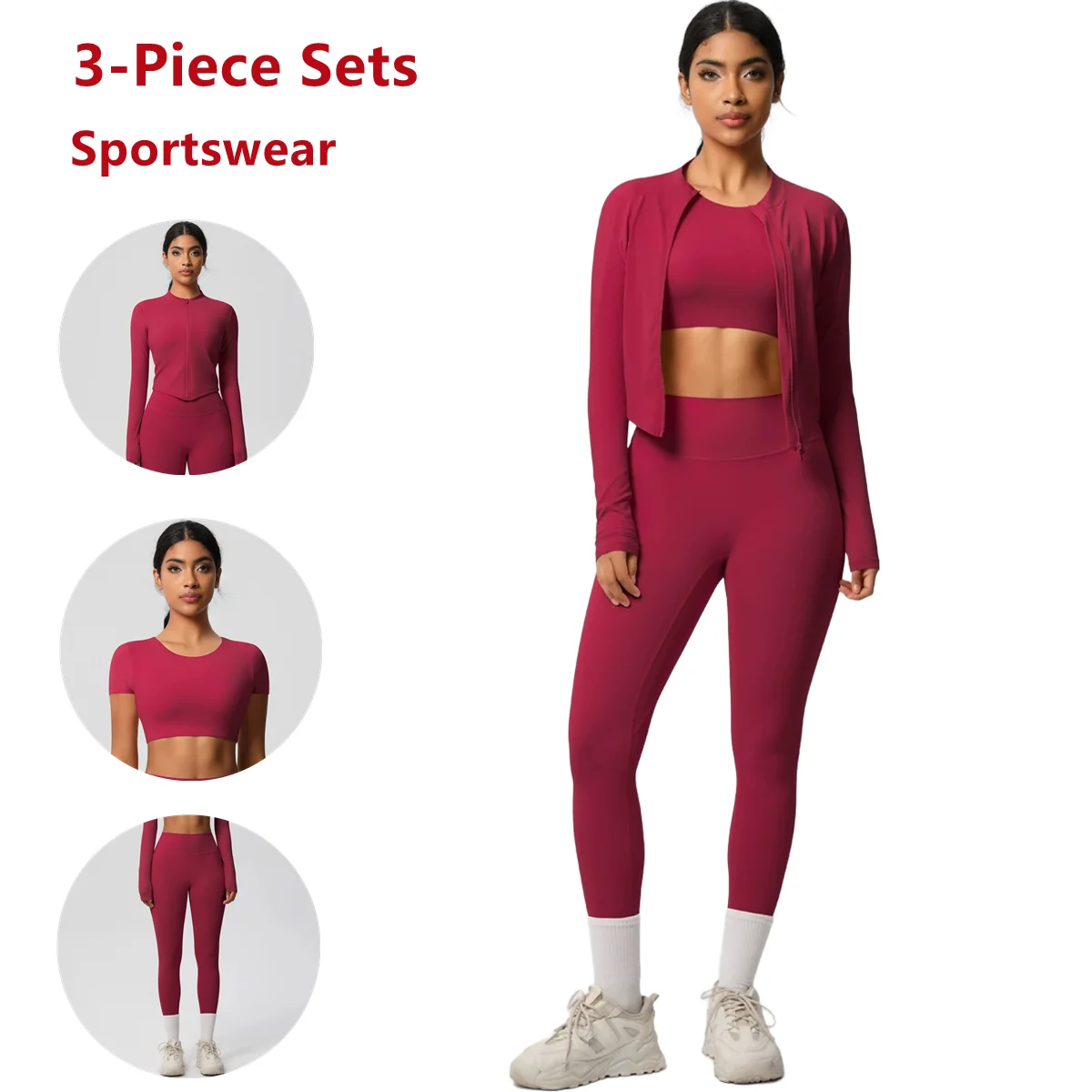 

3 Pcs Sportswear Suit Women Running Activewear T-shirt With Chest Pad/Jacket/Leggings Set Gym Fitness Yoga Training Tee Clothing