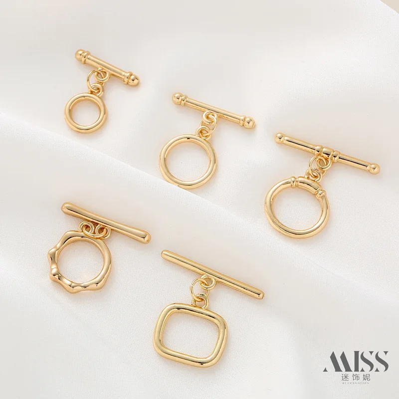 14K Gold Plated Smooth Round & Plain Square OT Clasp, DIY Bracelet Necklace Connector, Minimalist Jewelry Making Accessories