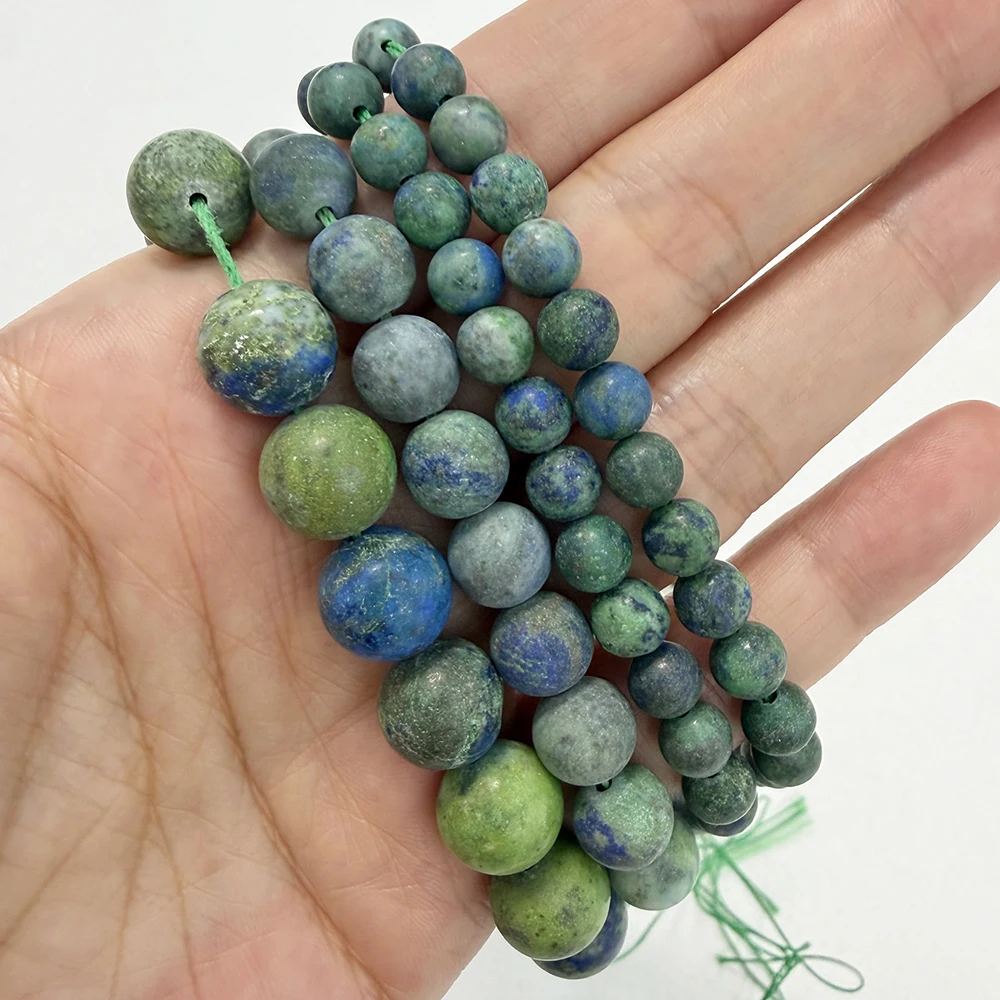 Natural Stone Matte Chrysocolla Azurite Round Loose Beads 15