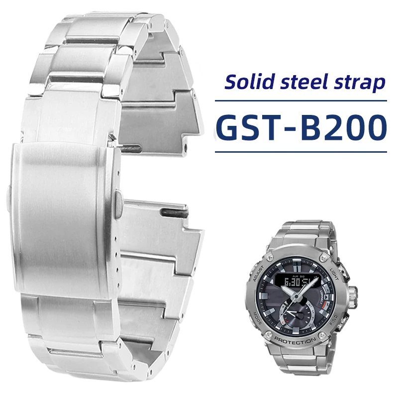 Quick release 24x16m For Casio G-SHOCK GST-B200 strap gstb200 stainless steel watchband Folding buckle metal Men\'s band bracelet