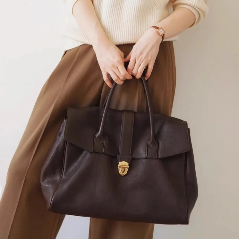 

Handbag Briefcase Ladies Soft Leather Retro Large Capacity Commuter Head Layer Cowhide Bags Soft Breathable Leather Bags