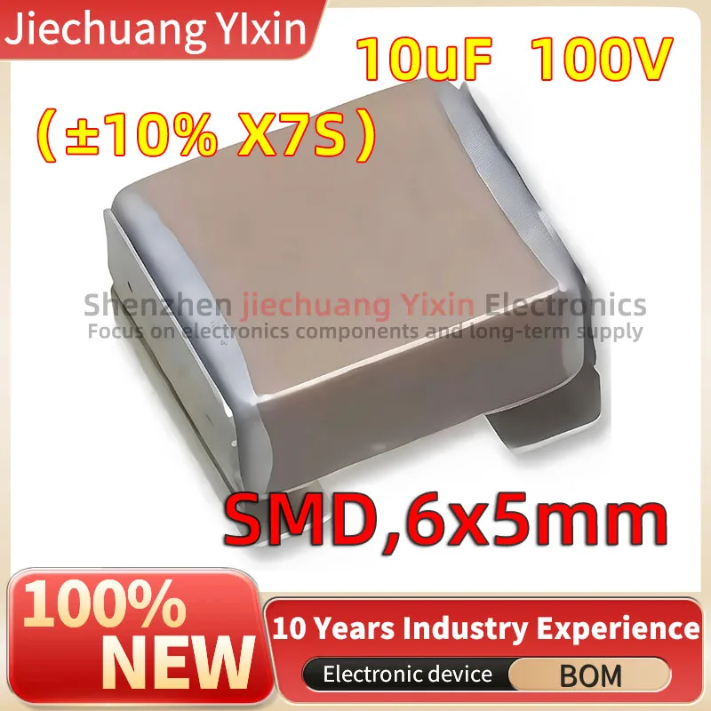 Metal Bracket Patch Capacitor SMD,6x5mm 10uF 100V ±10% X7S 2220/5750 Ceramic Condenser CKG57KX7S2A106K335JJ 5PCS