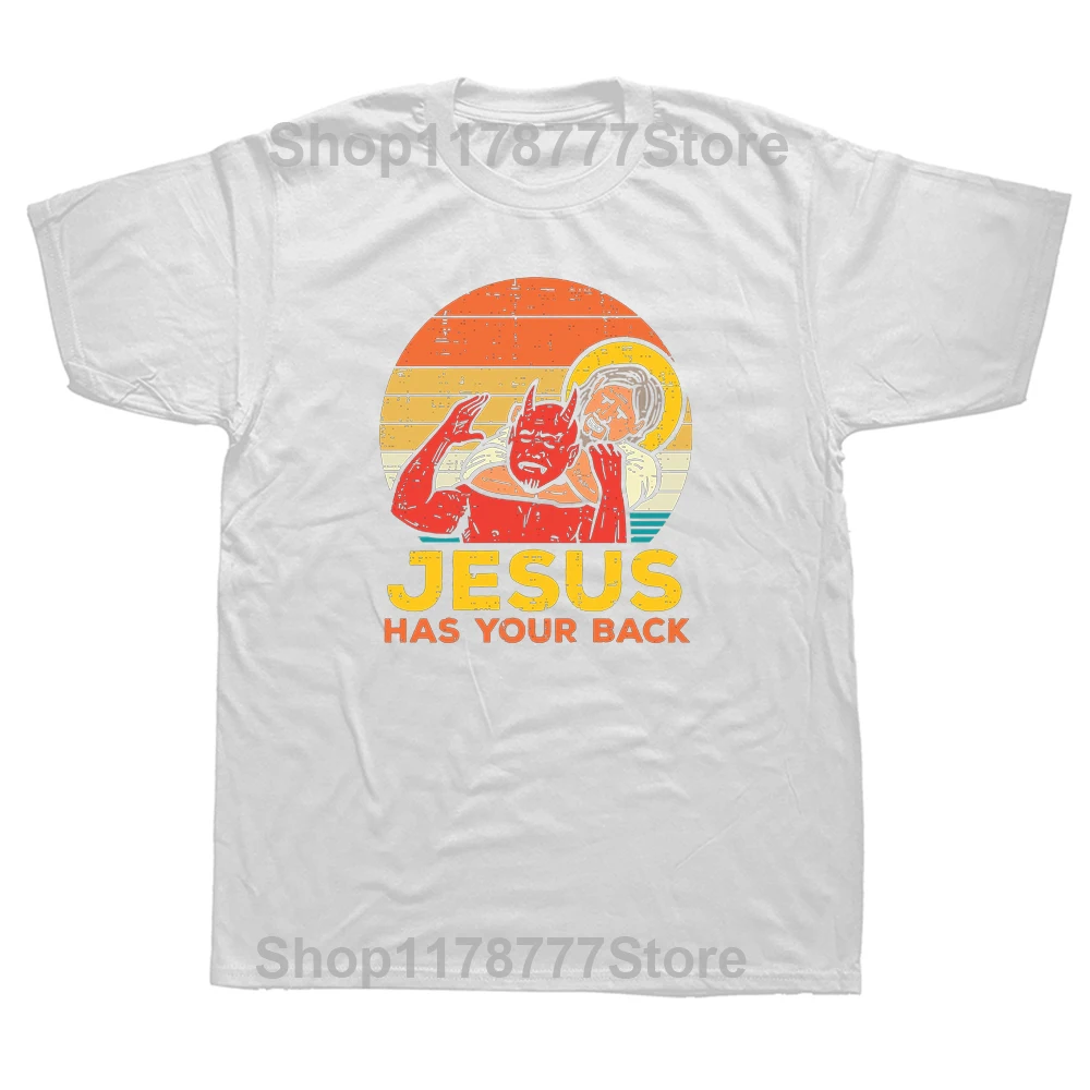 Funny Jesus Has Your Back Jiu Jitsu Retro Christian T Shirts Cotton Streetwear Short Sleeve Birthday Gifts Summer Style T-shirt