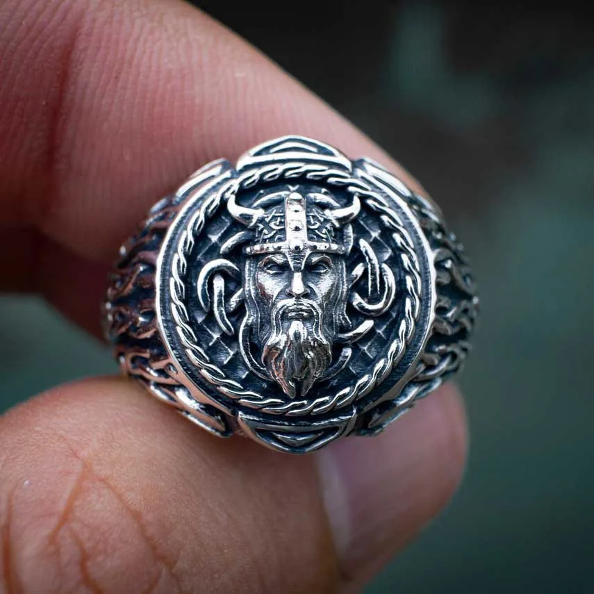 Vintage Gothic Accessories Warrior Helmet Punk Norse Viking Celtic Knot Ring Mens Jewellery Indian Jewelry Gift Anillo Hombre