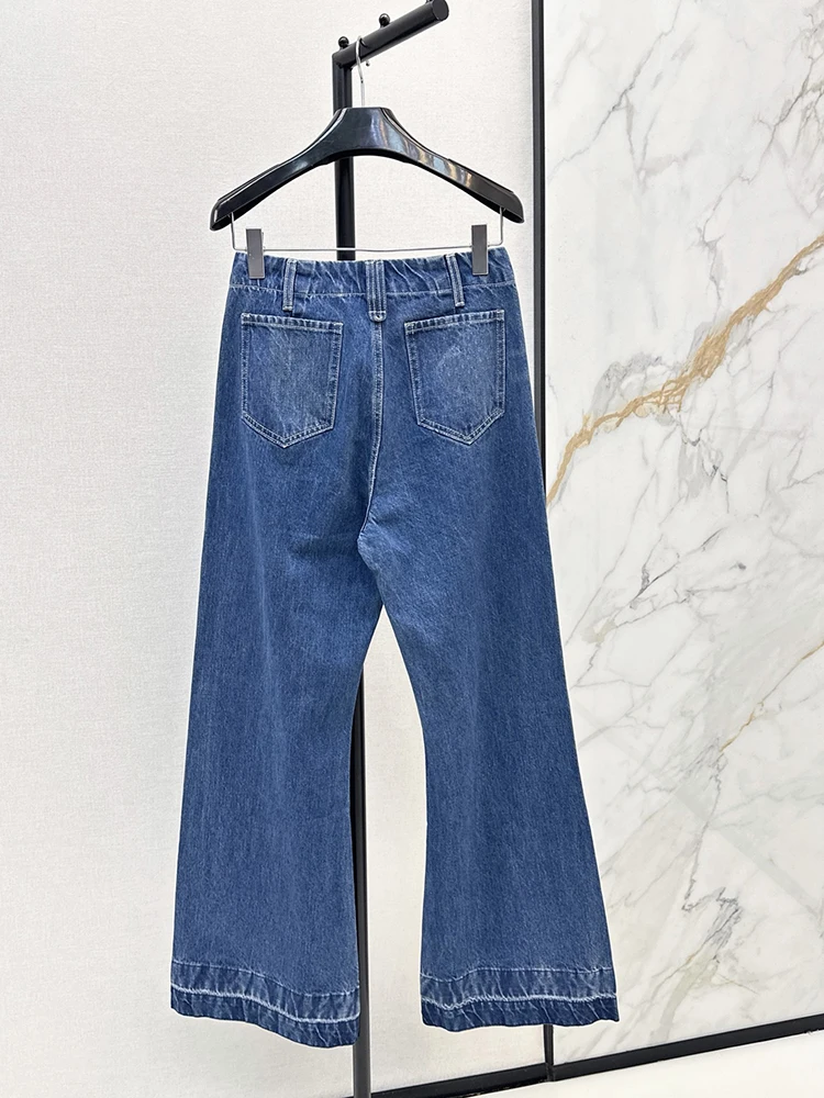 Spring Summer Fashion Daily Casual Blue Casual Boot-cut Jeans Women's High Waist Slim Mill White Multi Pocket Bell Bottoms