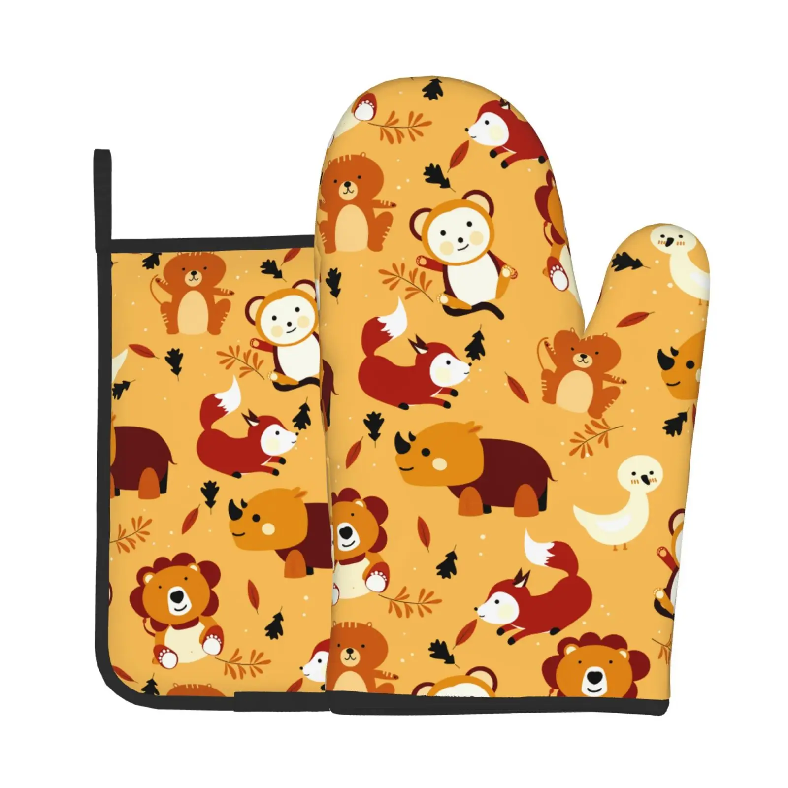 

Fox Animal Heat Resistant Hot Oven Mitts & Pot Holders Set of 2 for Kitchen Oven Gloves for BBQ Cooking Baking Grilling