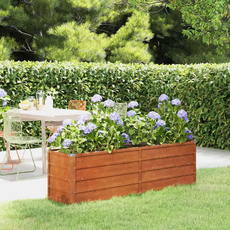 Jardinière surélevée Rusty 160x40x45 cm en acier Corten, acier résistant aux intempéries, au look rustique, durable pour la culture d'herbes aromatiques, de légumes et de plantes ornementales dans la cour ou sur la terrasse.