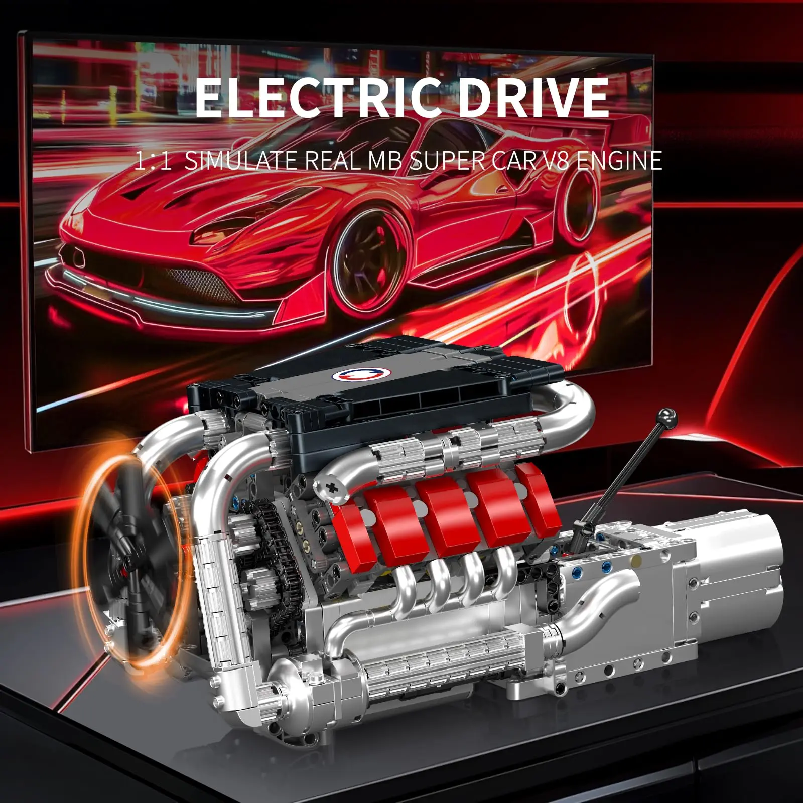 

Mould King 10203 Working V8 Engine Model Kit, 1169+ PCS STEM Building Set with Powered Display for Teens & Adults, Gift Idea