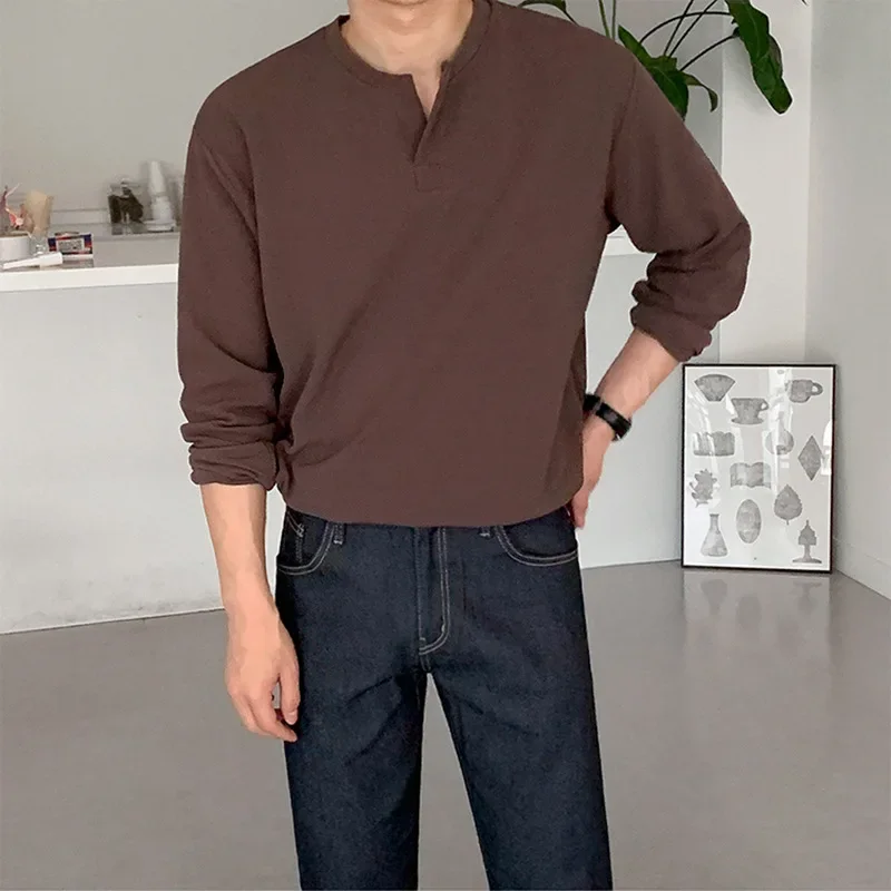 

LIBIELIY Men's Long Sleeve T-shirts Spring Autumn New Fashion Men's Loose Casual Trendy Solid Color Korean Style Undershirts Mal