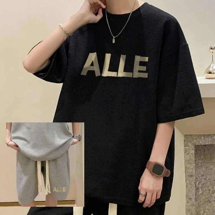 

New Sports Short-sleeved Suit Men's Summer Loose Two-piece Set Trendy Brand Handsome Five-point Pants with A Set of Five-point