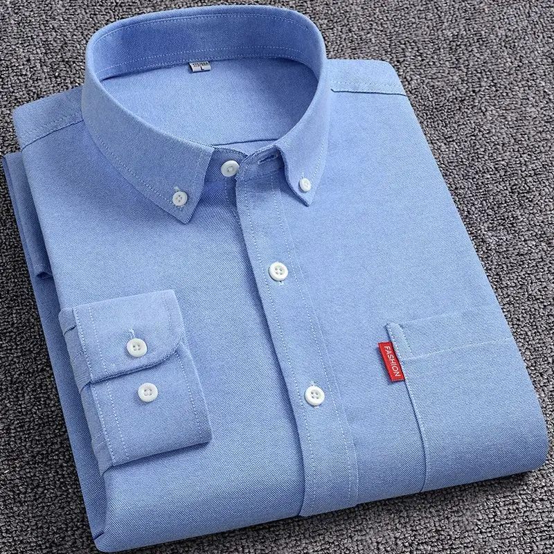 5XL 100 Cotton Long Sleeve Shirt for Men Casual Oxford with Pocket White Shirt Men Long Sleeve Slim Fit men shirts short sleeve