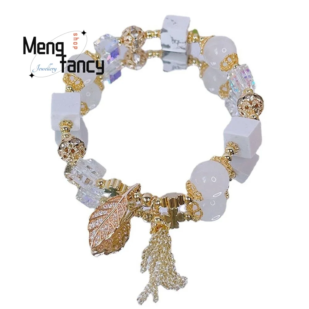 New Crystal Female Version Fashion Personality Sentie Beaded Bracelet Super Flash Delicate Leaf Hand Ornaments Luxury Jewelry