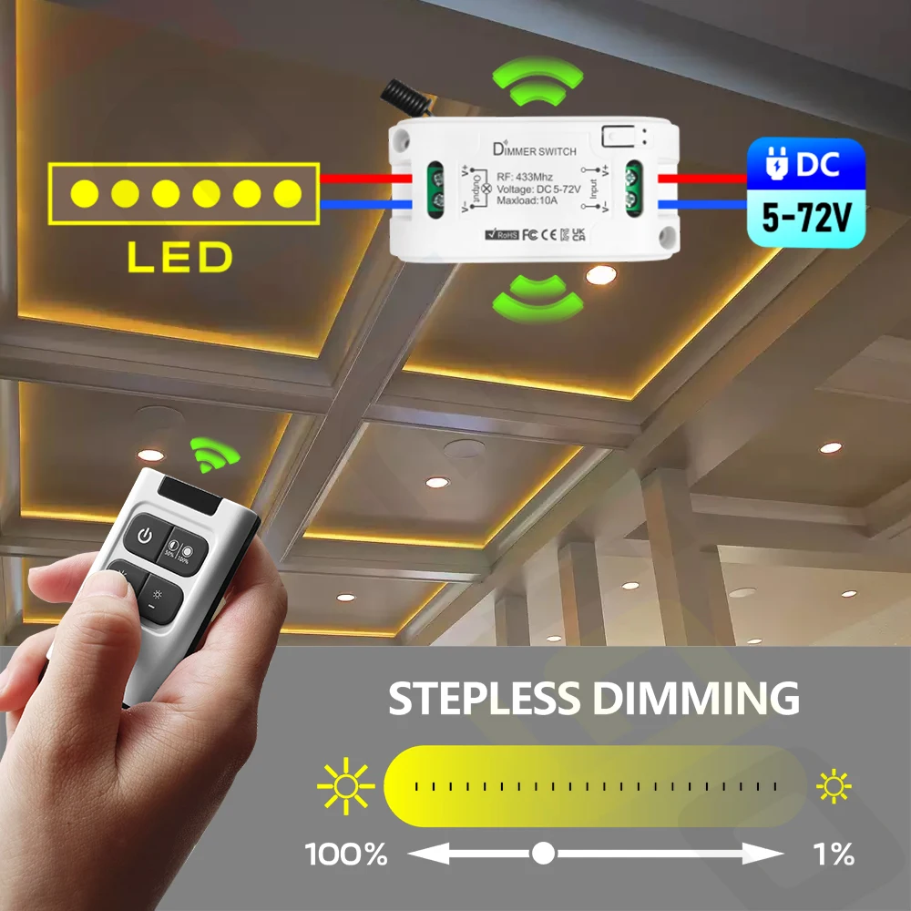 Tedeligo DC 5V 6V 12V 24V 30V Dimmer Wireless Interruttore Luce Interruttore di Controllo Remoto RF 433MHz Relè Ricevitore Modulo Dimmerabile