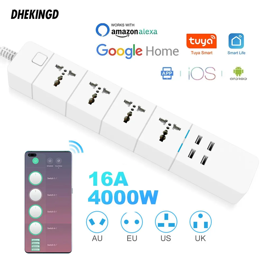 

Universal WiFi Smart Power Strip Works with Alexa, GoogleHome, Multi Plug with 4/6AC Outlets 4USB Charging Ports,Voice Control