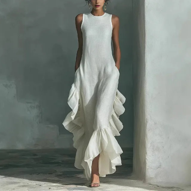 Vestido largo retro sin mangas para verano estilo boho