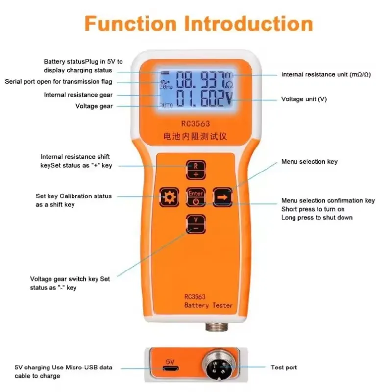 RC3563 Batterijspanning Interne weerstandstester Zeer nauwkeurige tritium-lithium-ijzerfosfaat 18650 batterijtester Ohmmeter