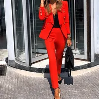 2025 European and American new women's clothing new fashion solid color two-piece casual suit suit elegant temperament