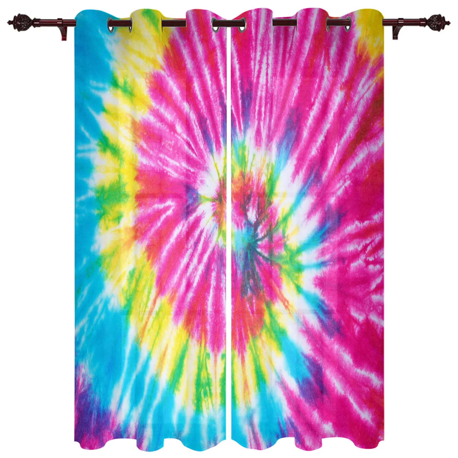 Rainbow Tie Dye Colorful Ethnic Style Window Curtains for Bedroom Living Room Decoration  Left and Right Biparting Open Drapes