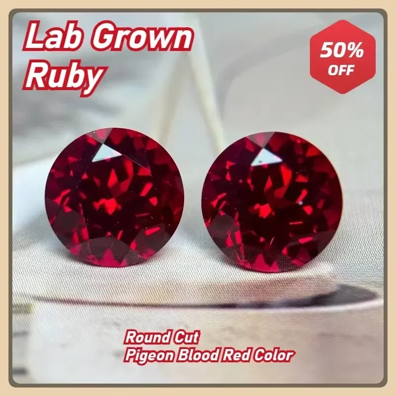Hot Sales Lab Grown Ruby Round Cut Pigeon Blood Red Color DIY Charms Jewelry Making Main Materials Selectable Certificate