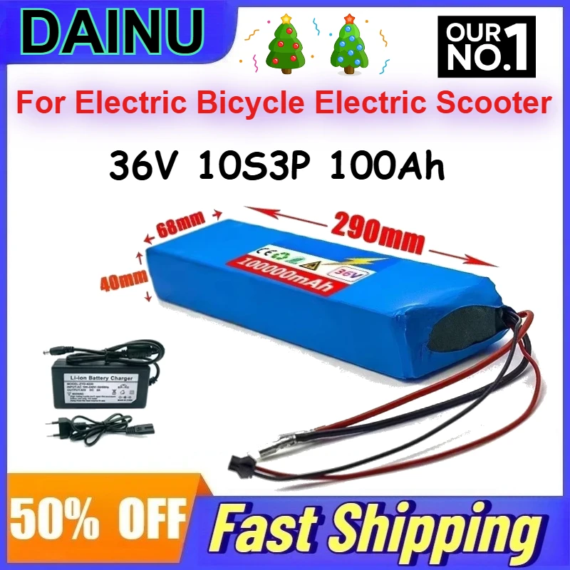 

10S3P 36V 100Ah 18650 Rechargeable Lithium Battery Pack with BMS for Electric Bicycle Electric Scooter Batteries +Charger