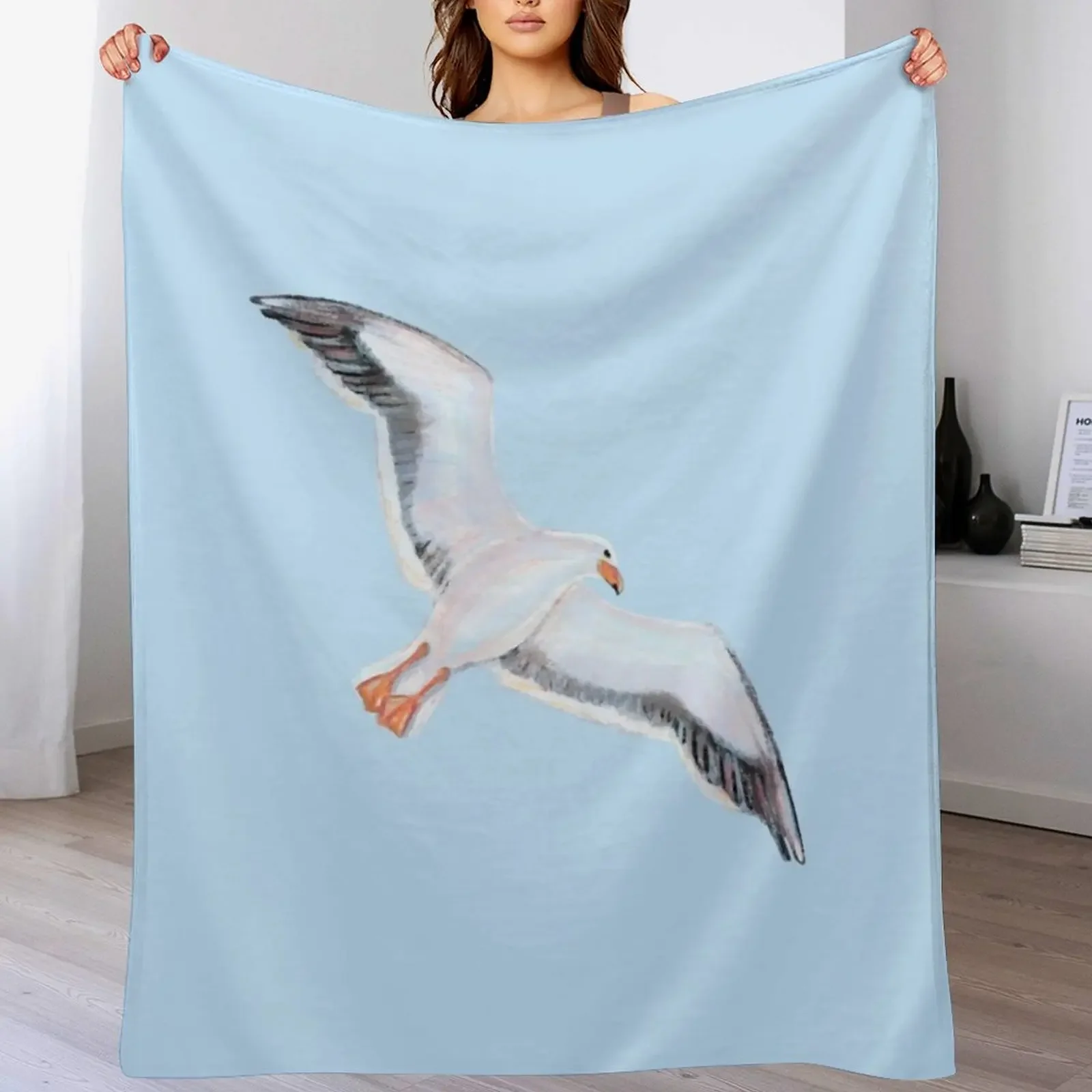 

The seagull Throw Blanket Plush Plaid on the sofa Hair Luxury Designer Blankets