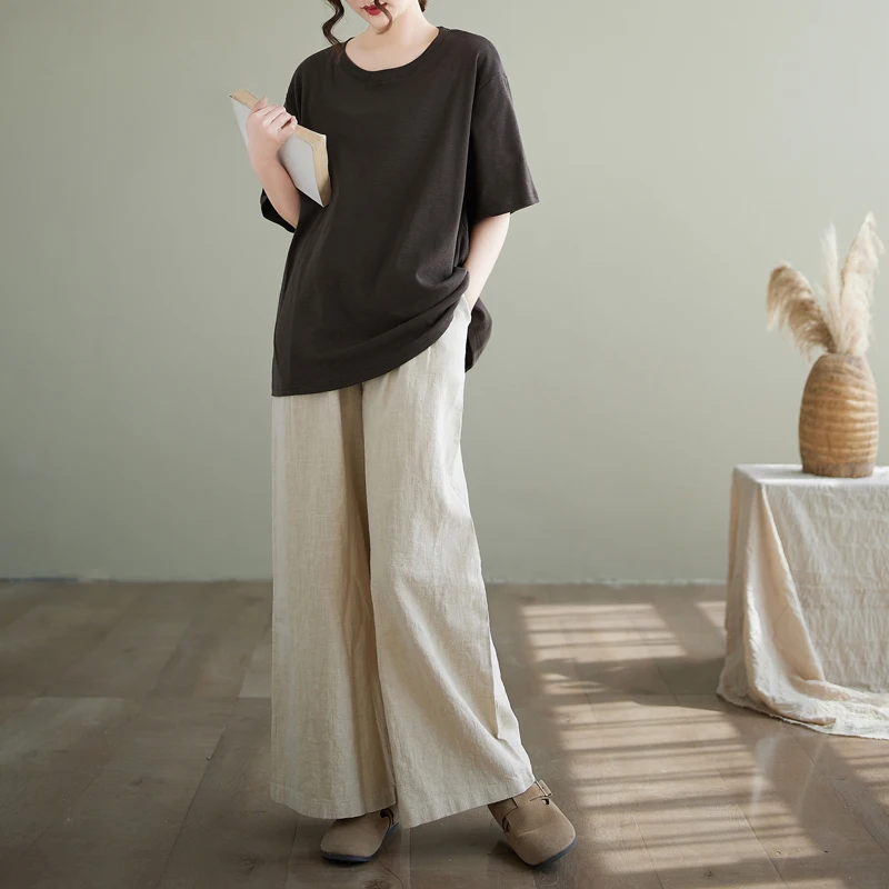 Or Sve – T-shirt d'été en coton de bambou pour femmes, Patchwork artistique Original, rond, haut ample brodé, coupe confortable