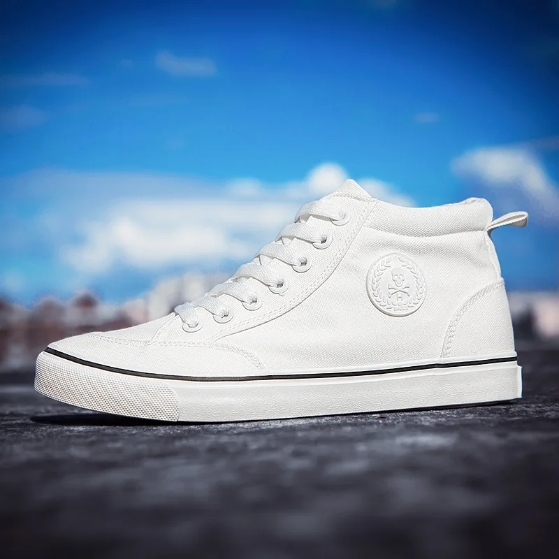 Men's High-Top Canvas Sneakers Slip-On Lace-Up Casual All-Black Basic Skate Shoes for Students Flat Sole Comfortable Sport Shoes - Image 6