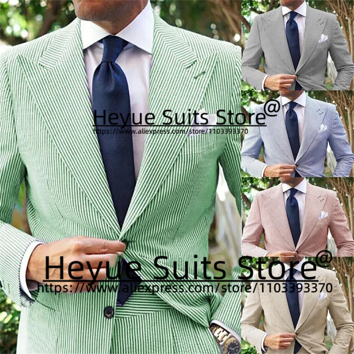 

Elegant Green Stripe Business Suits For Men Slim Fit Peak Lapel Groom Tuxedos 2 Pcs Sets ltaly Style Male Blazer Ternos Mascuino