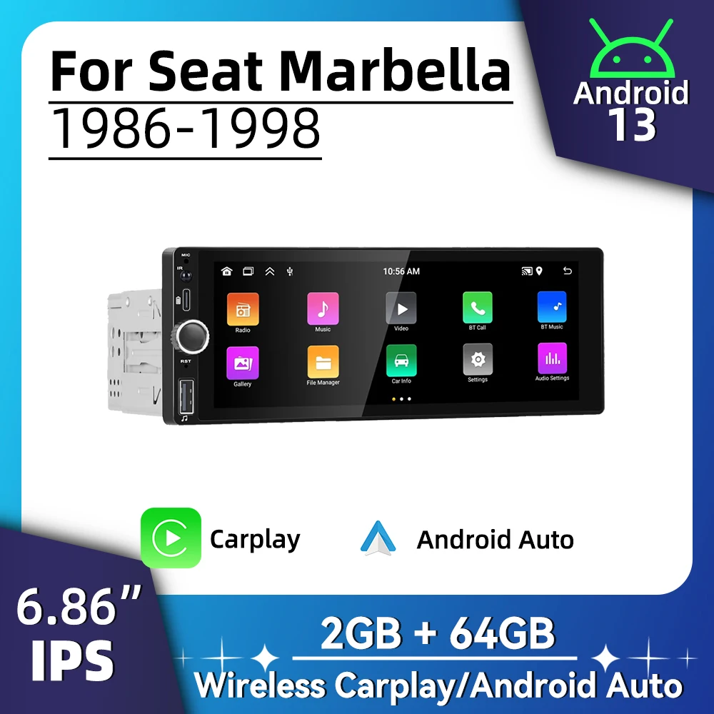 Pour Seat Marbella 1986-1998 1 Din Android Radio Carplay Android Auto 6.86 "stéréo voiture multimédia unité principale GPS Navigation Wifi