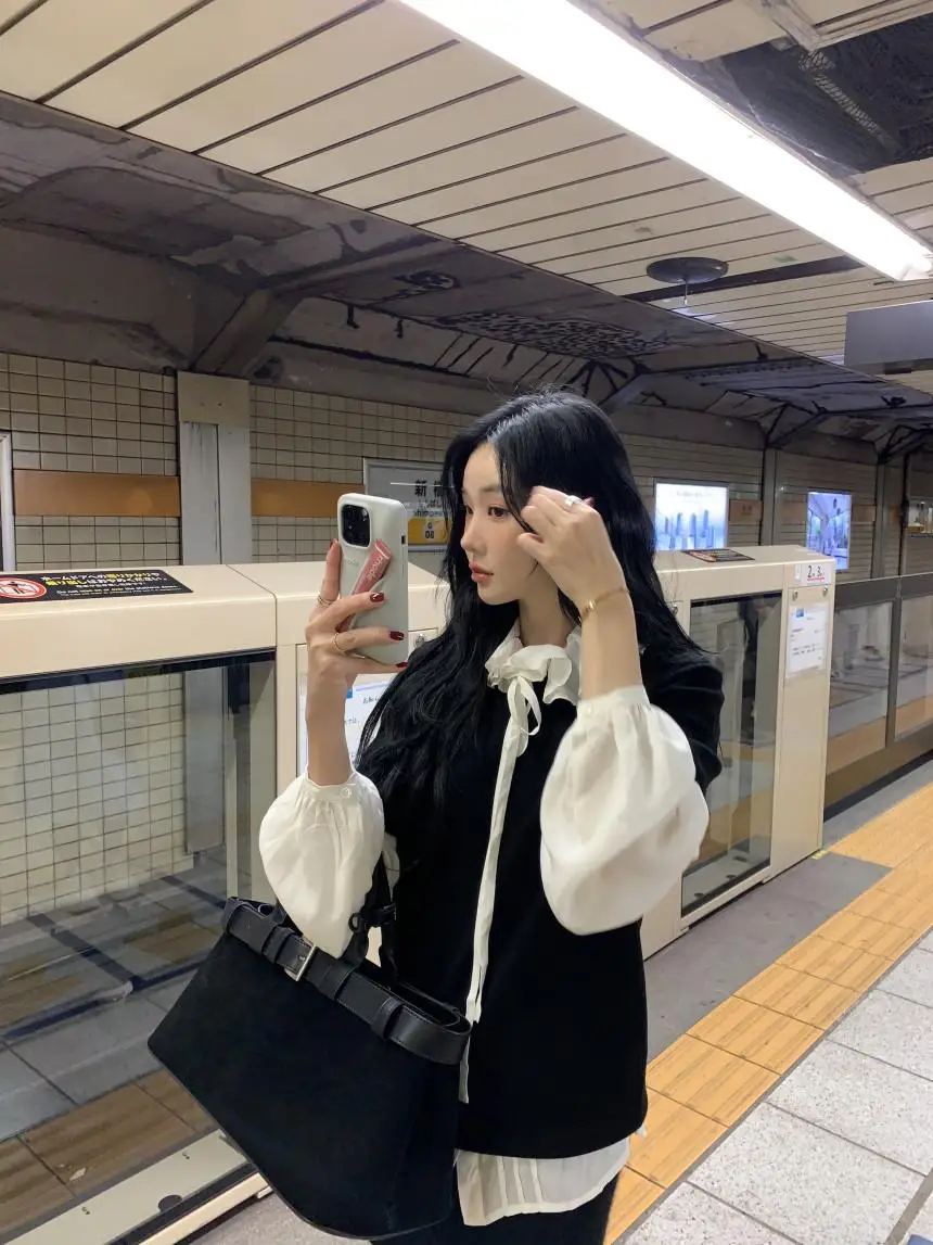 Women's Loose Straight Knitted irt ort Sve Gathered Hem Top Agel Versatile Cotton Blend Faionable Casual Wear