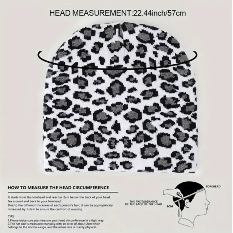 Classic Leopard Jacquard Beanie Y2K Unisex Trendy Knitted Warm Hat Hip Hop Vintage Beanies Knit Hats For Women & Men