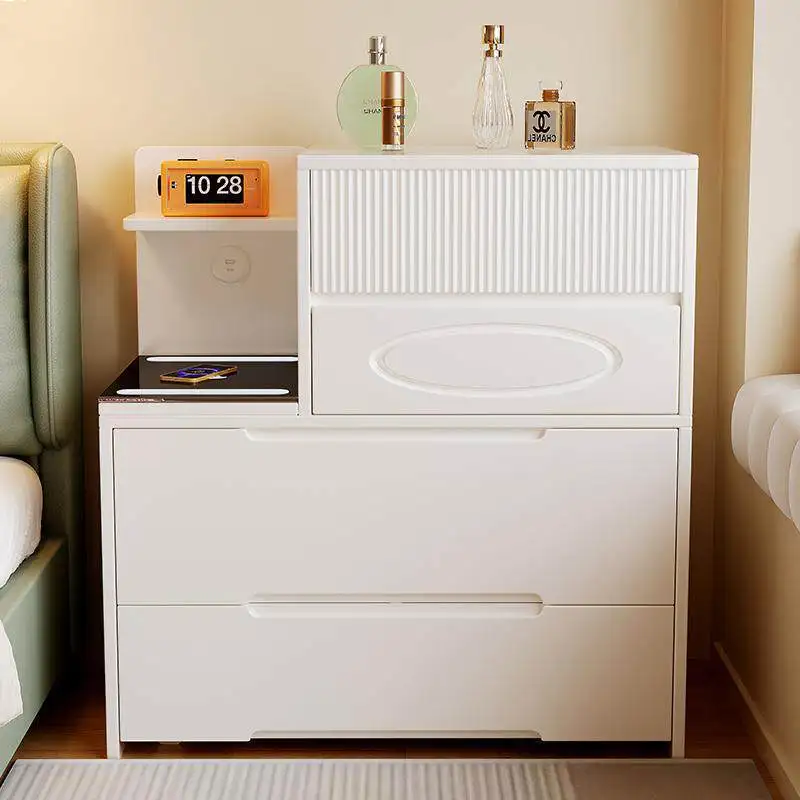 Dresser bedside table integrated with lamp mirror wireless charging storage locker bedroom multi-function