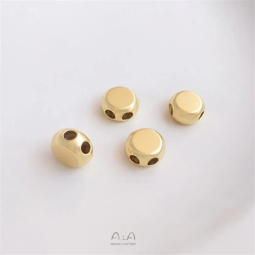 14K pack real gold double hole rubber plug positioning adjustment beads round cake silicone beads DIY chain bracelet accessories