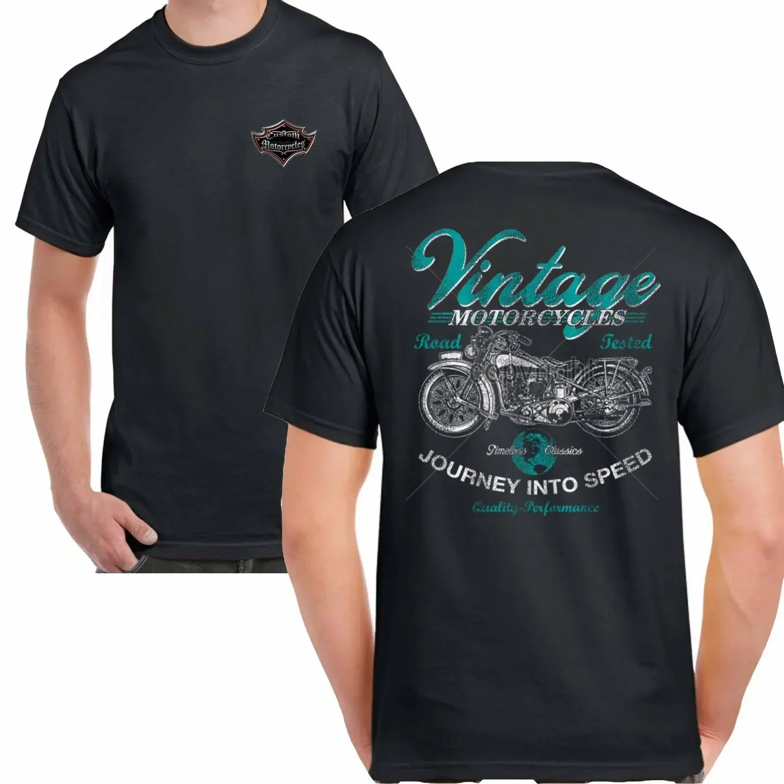 Fashion Motorbike Bike Biker T Shirt Vintage Motorcycles Kustom Bobber Chopper Route Double Side Tee