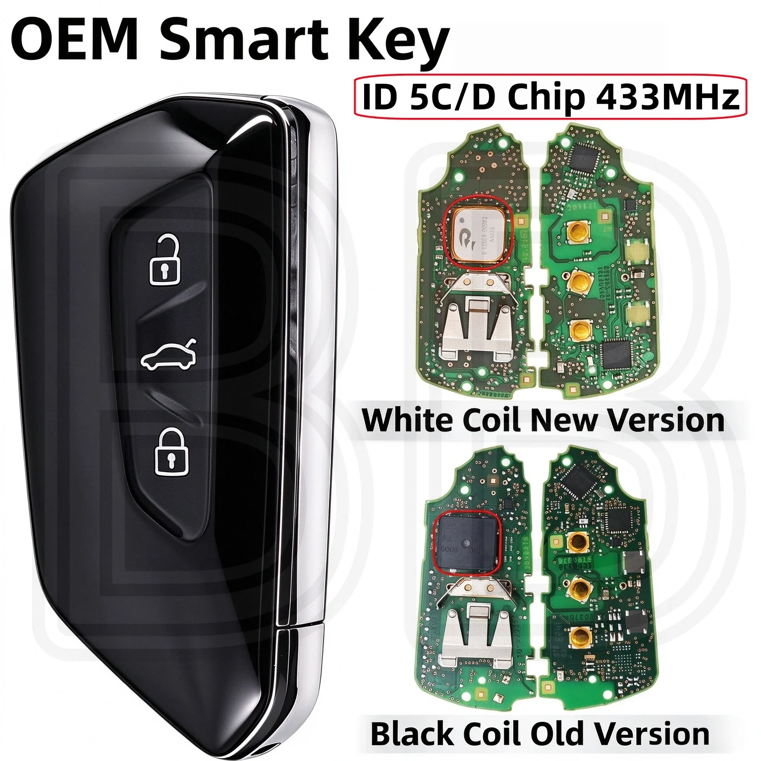 Oem-Smart Key Id5C/D 433Mhz Fcc:5Hg 959 753 B/D 5Fa 959752 B/D 5Dd 959753 B/D Suitable for Volkswagen Golf Skoda Smart Remote Key Replacement
