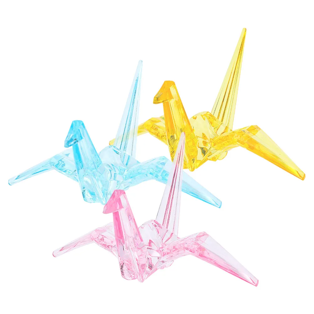 

3pcs Origami Crane Statue Acrylic Model Decorative Toys Clear Paper Ornaments Multicolor 3d Kit Blue Pink Orange Home Party