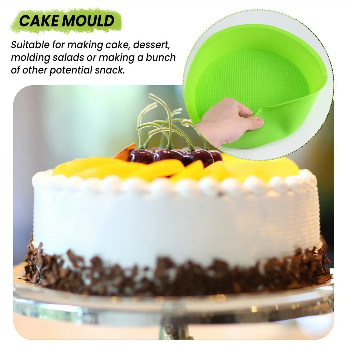 X10A Silicone Mould Bakeware 26cm/10inch Round Cake Form Baking Pan Blue and green colors are random