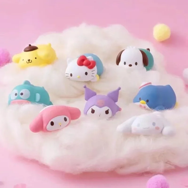 อะนิเมะ Sanrio mocchiriorin กล่องปริศนาสำหรับเพื่อนชุดกล่องปริศนาฟิกเกอร์น่ารักกล่องลึกลับ hiasan kamar ของขวัญโมเดล