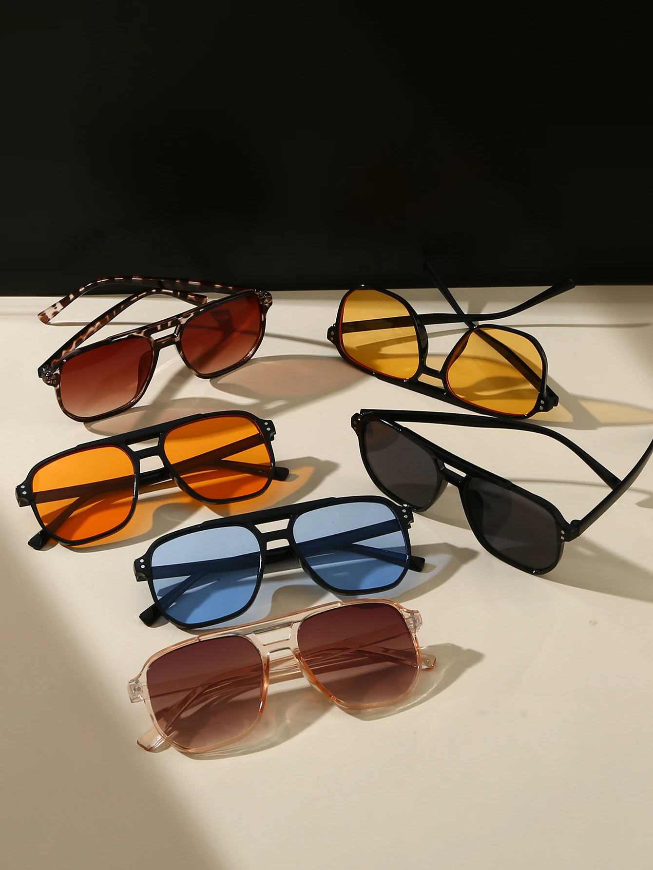 6Pcs Fashionable Casual European and American Popular Style Decorative Glasses Multi-Color Lens Combination Packaging Suitable