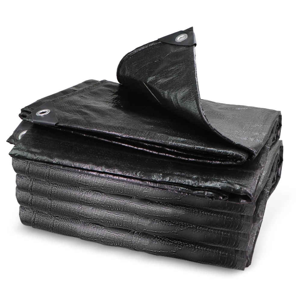 130GSM Black PE Tarpaulin Waterproof Rainproof Cloth for Garden Gazebo Canopy Awnings Car Truck Cover Building Anti-UV Sun Shade