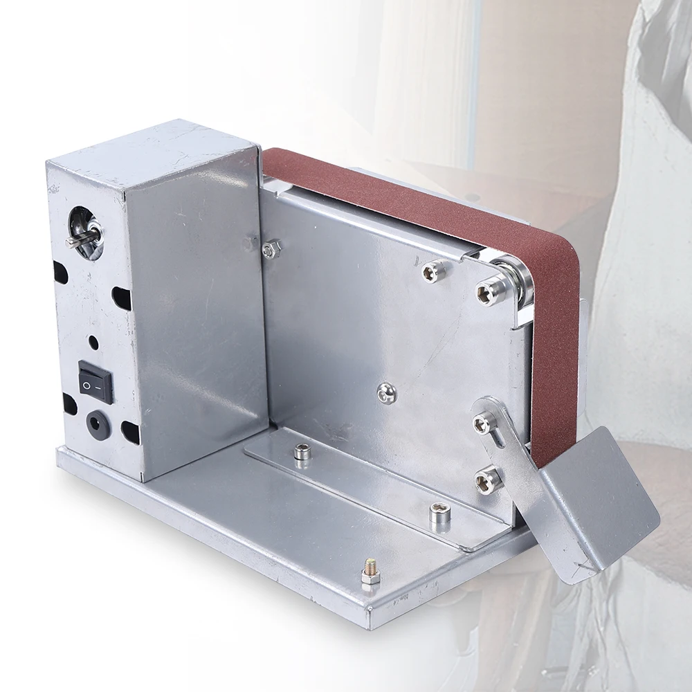 Ponceuse à bande 200W avec table d'angle et 7 vitesses, ponceuse réglable 10 courroies incluses pour le bricolage du bois et du métal (prise ue)